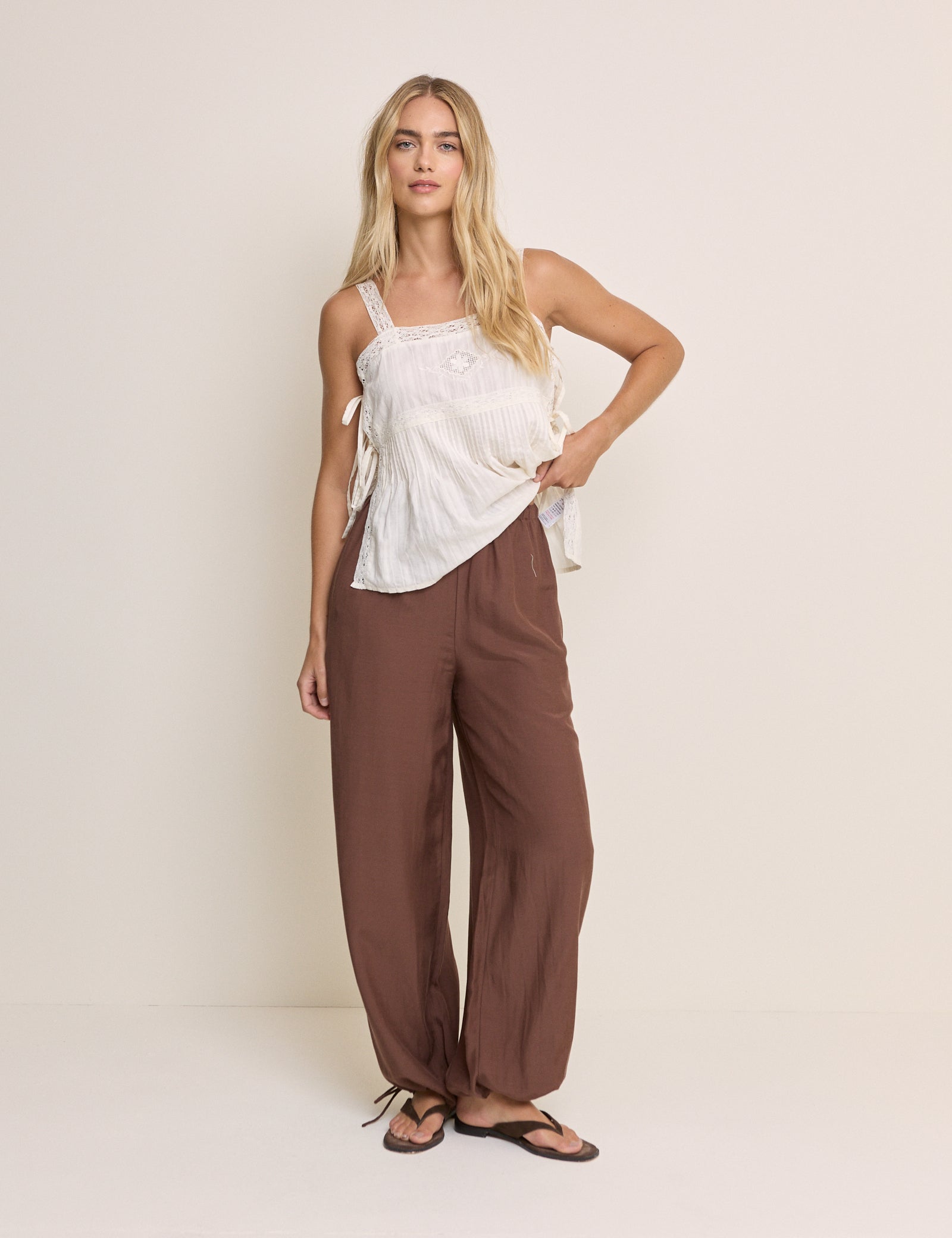 White Embroidered Lace Trim Top