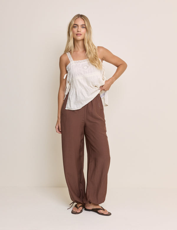 White Embroidered Lace Trim Top