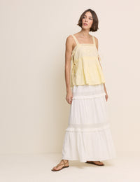 Butter Yellow Embroidered Lace Trim Top