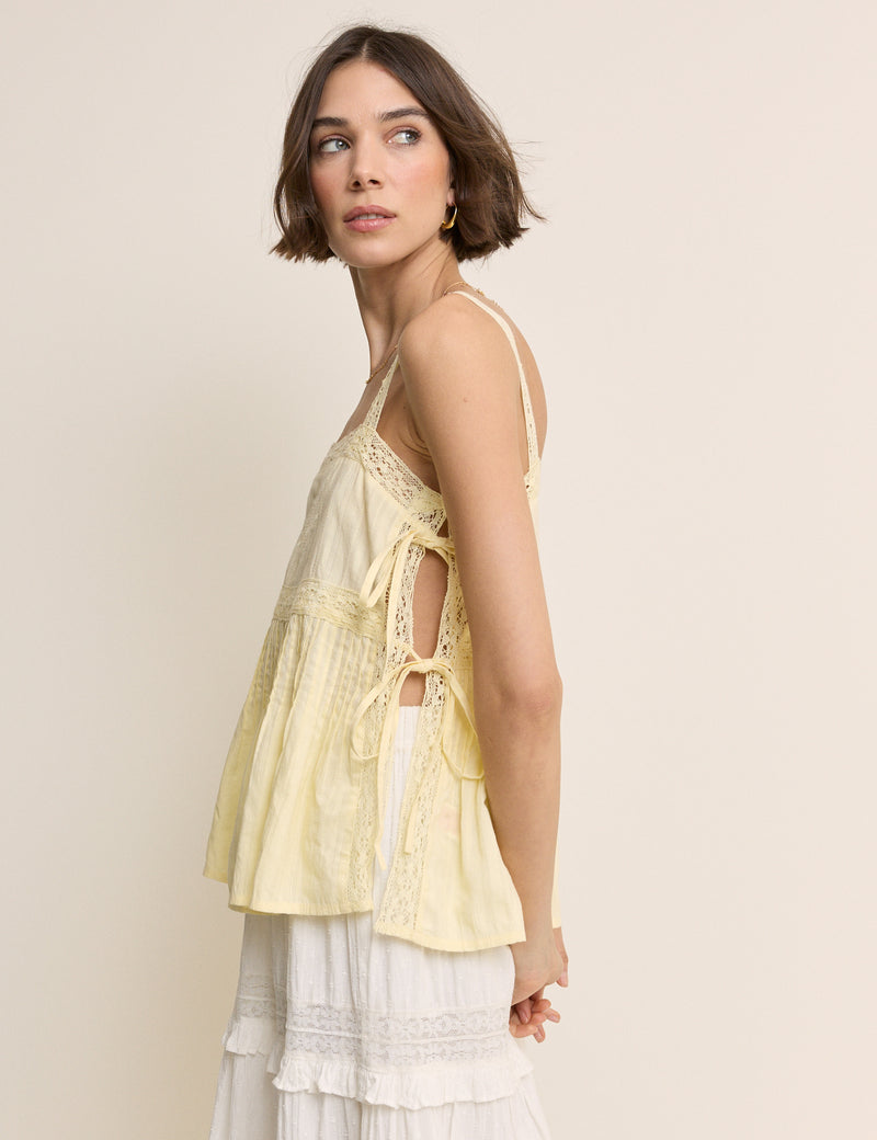Butter Yellow Embroidered Lace Trim Top