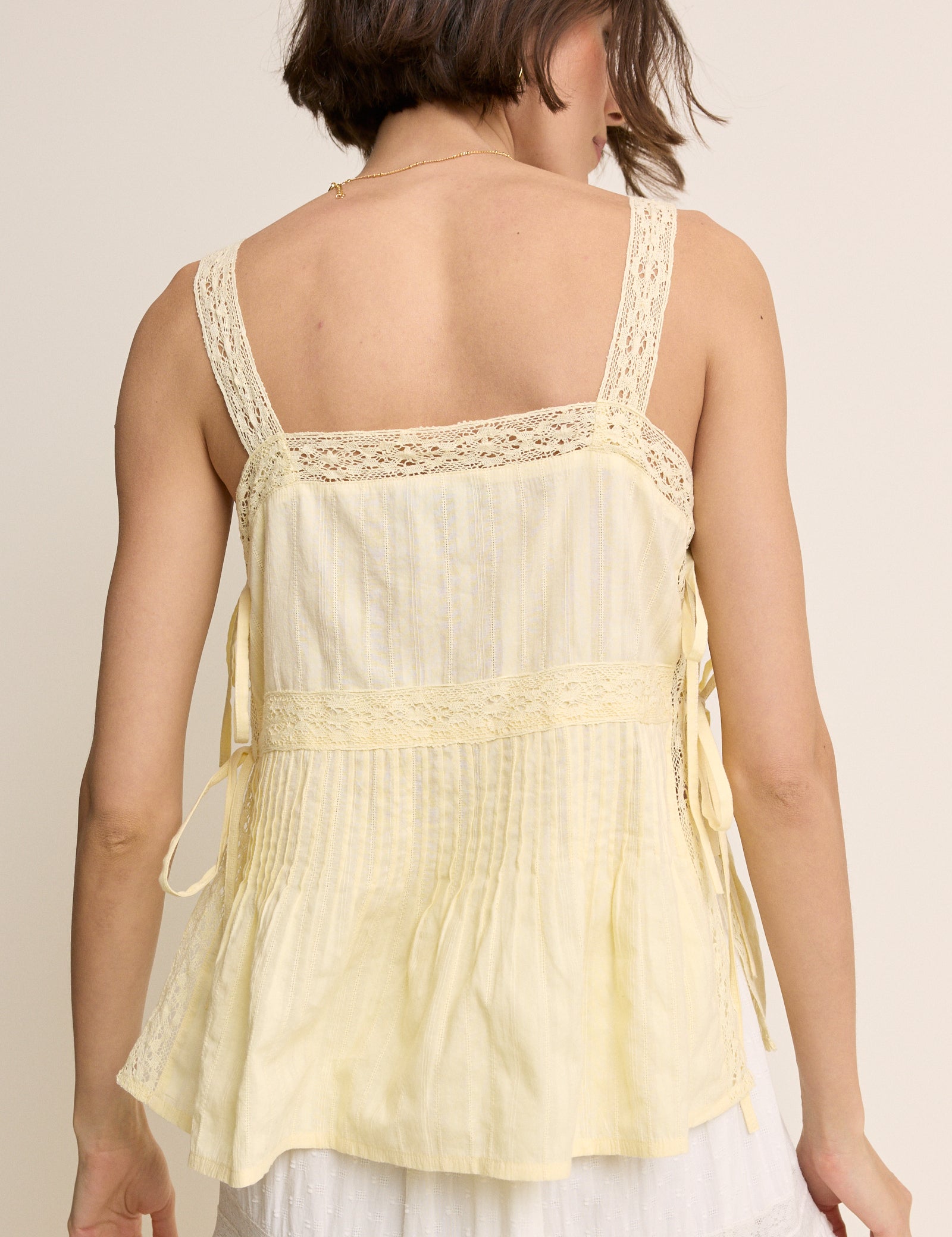 Butter Yellow Embroidered Lace Trim Top