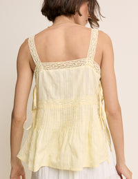 Butter Yellow Embroidered Lace Trim Top
