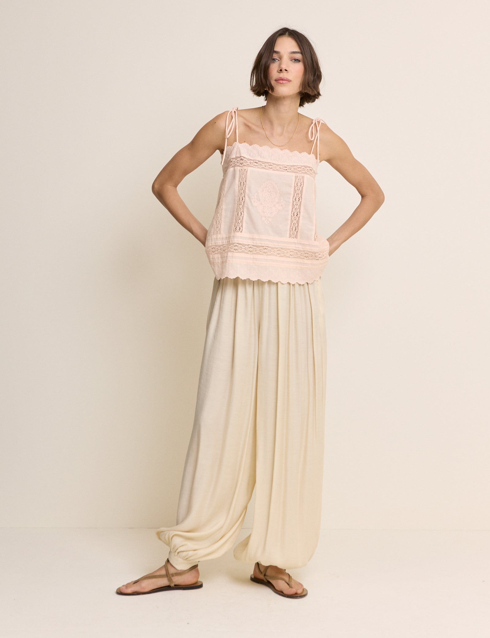 Peach Broderie Anglaise Open Back Top