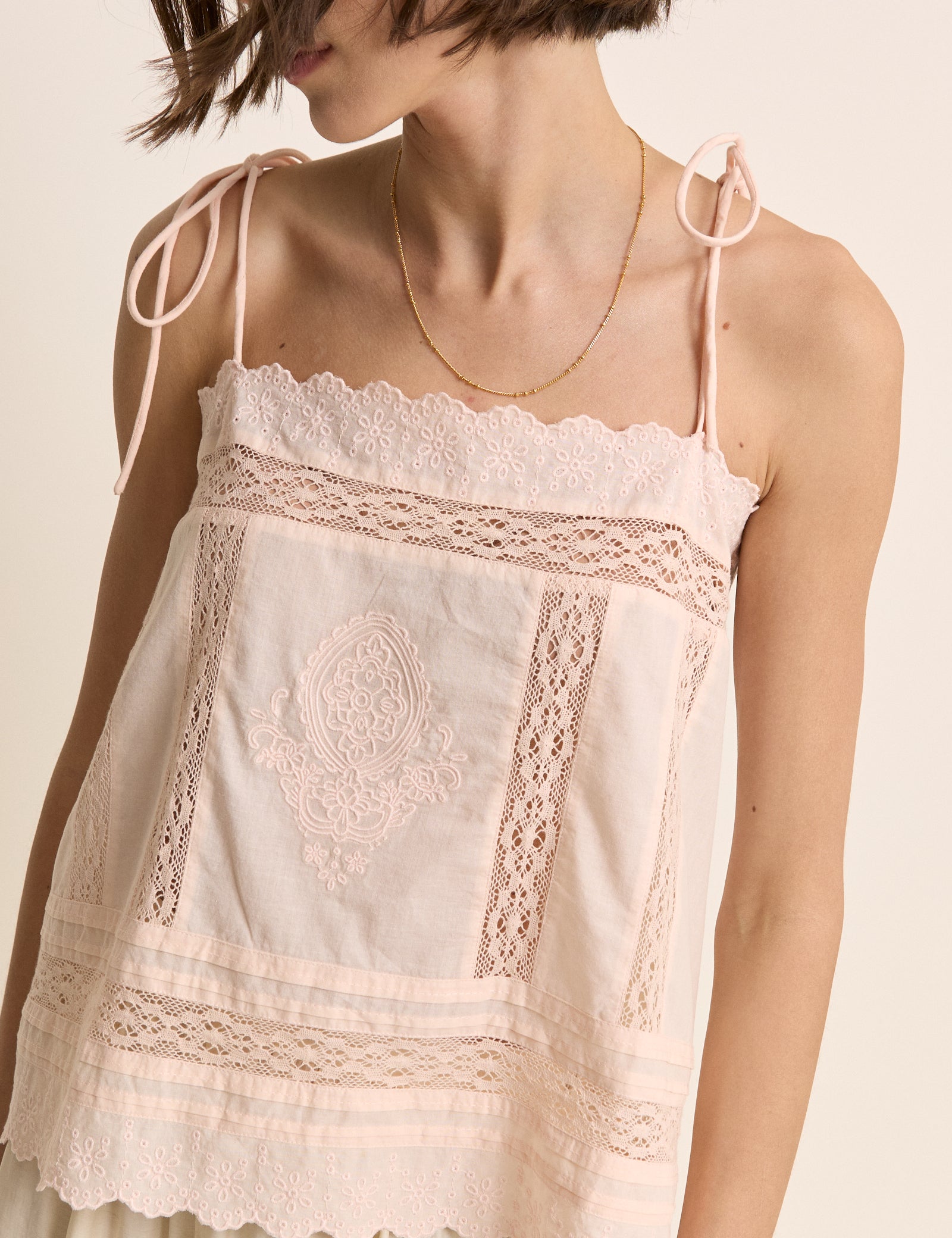 Peach Broderie Anglaise Open Back Top