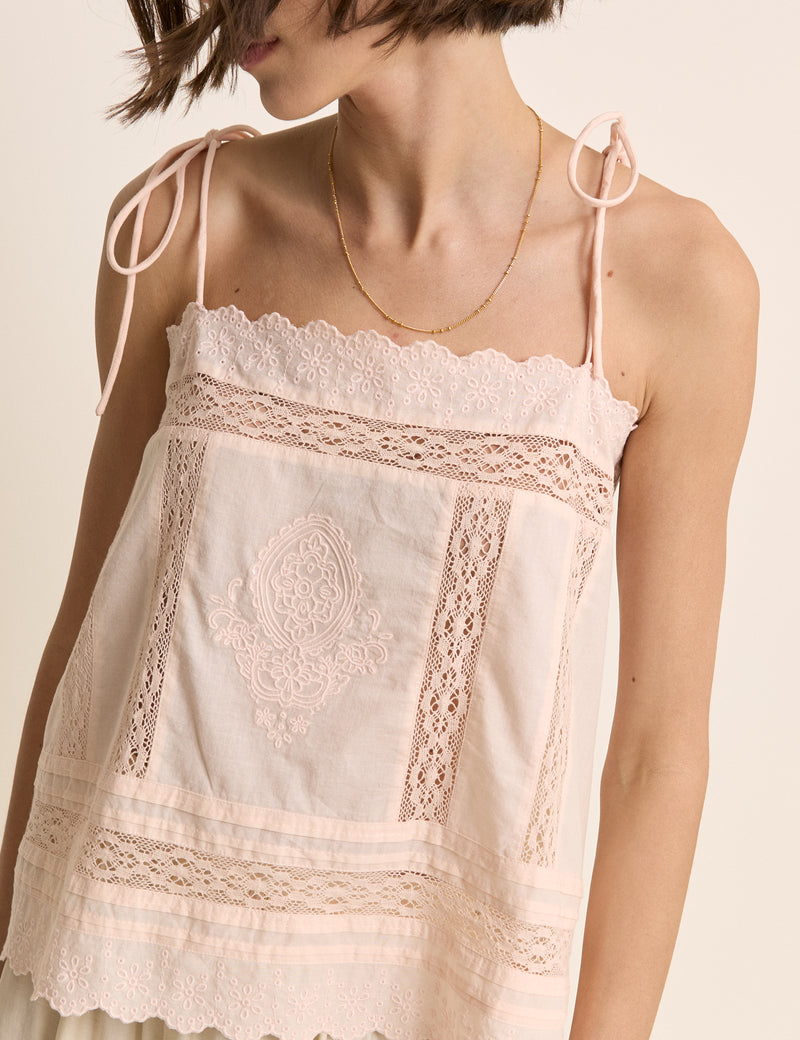 Peach Broderie Anglaise Tie Back Cami