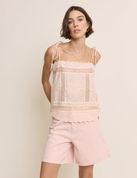 Peach Broderie Anglaise Open Back Top