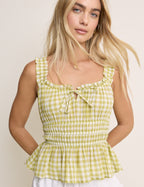 Yellow Gingham Shirred Milkmaid Top