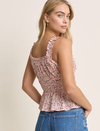 Pink Floral Shirred Top