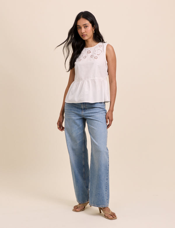 White Floral Cutwork Vera Peplum Top