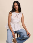 White Floral Cutwork Vera Peplum Top