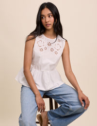 White Floral Cutwork Vera Peplum Top