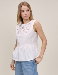 White Floral Cutwork Vera Peplum Top