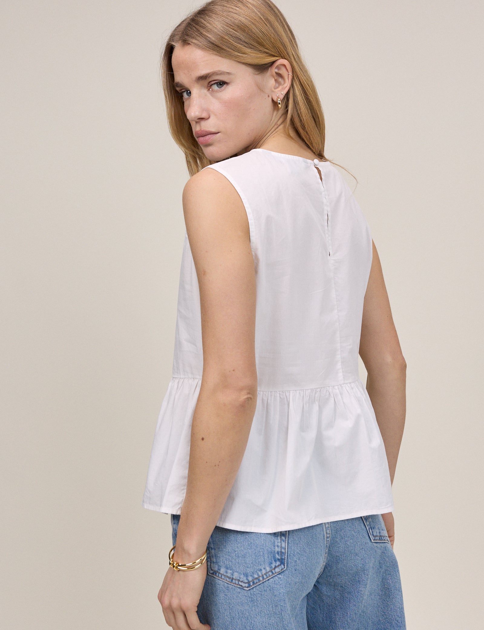 White Floral Cutwork Vera Peplum Top