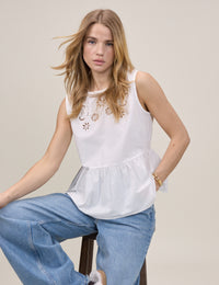 White Floral Cutwork Vera Peplum Top