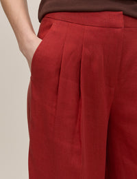 Red Relaxed Wide Leg Tailored Trousers