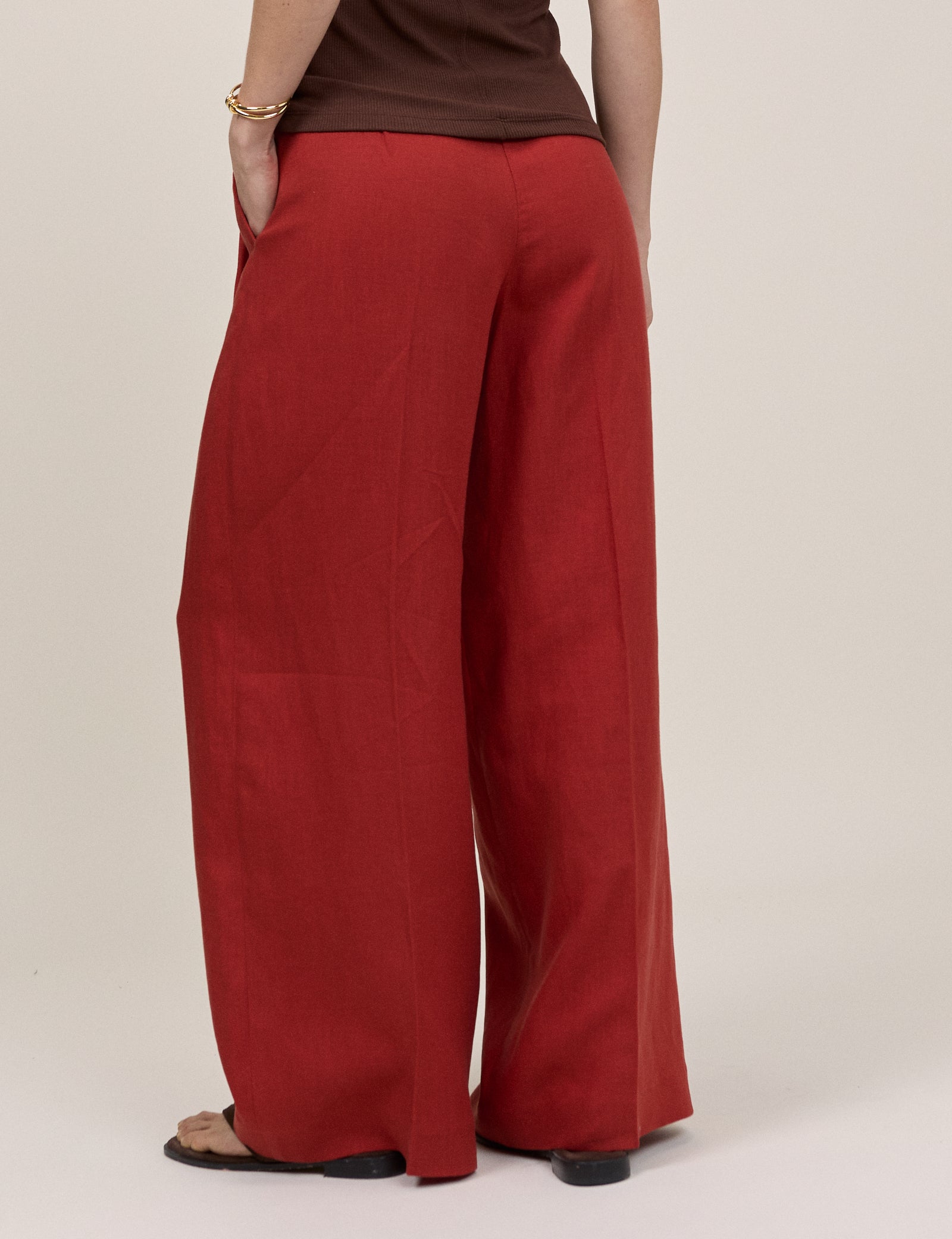 Red Relaxed Wide Leg Tailored Trousers