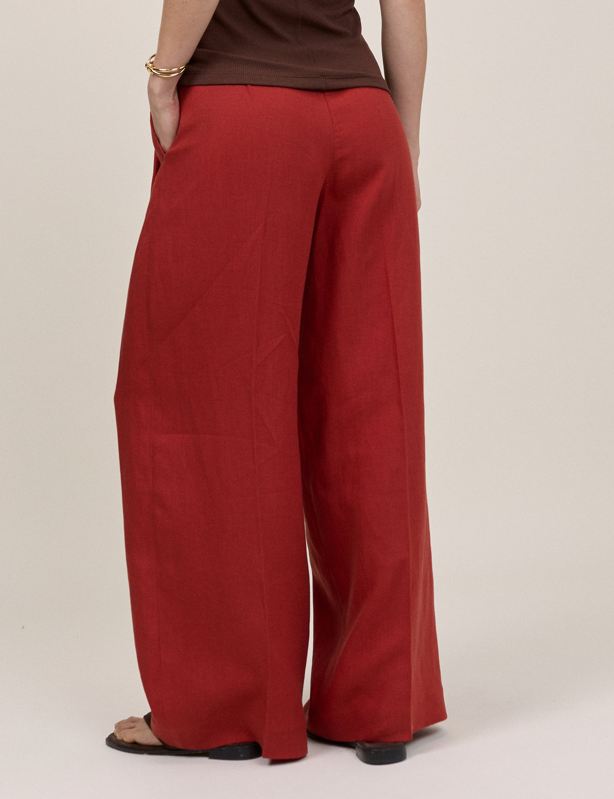 Rust Relaxed Wide Leg Tailored Trousers