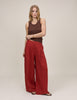 Red Relaxed Wide Leg Tailored Trousers