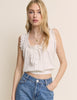 White Broderie Lace Trim Scoop Neck Blouse