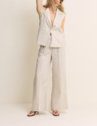 Beige Sleeveless Boxy Blazer