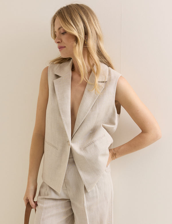 Beige Sleeveless Boxy Blazer