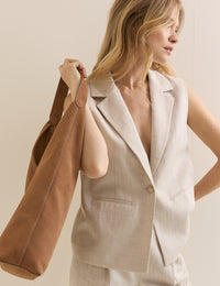 Beige Sleeveless Boxy Blazer