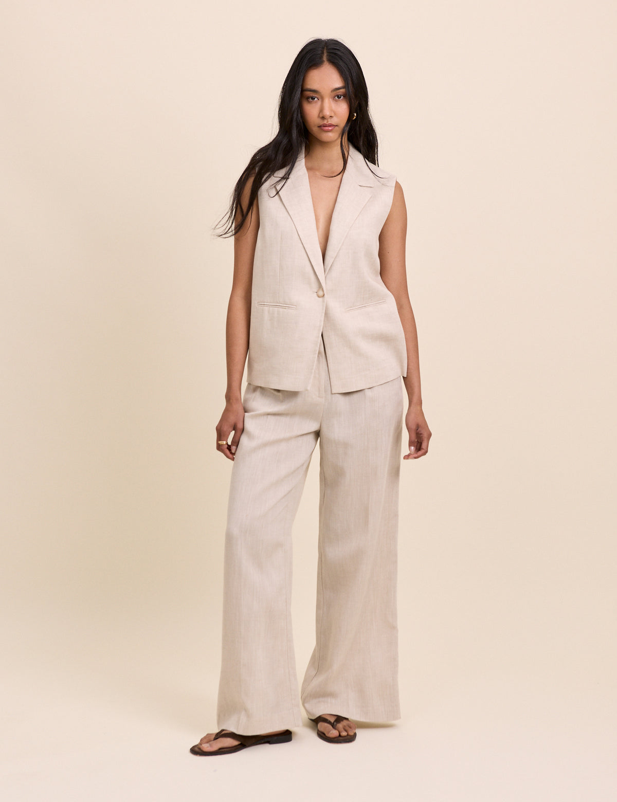 Beige Sleeveless Boxy Blazer