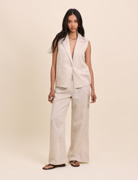 Beige Sleeveless Boxy Blazer