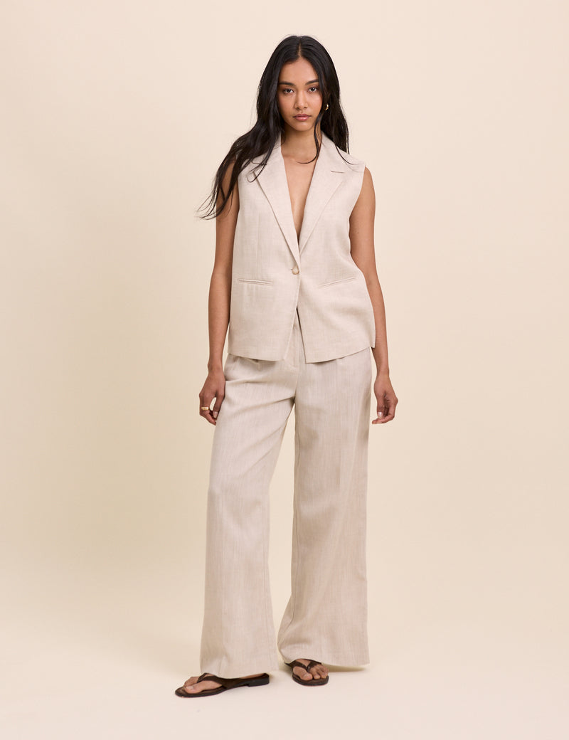 Beige Sleeveless Boxy Blazer
