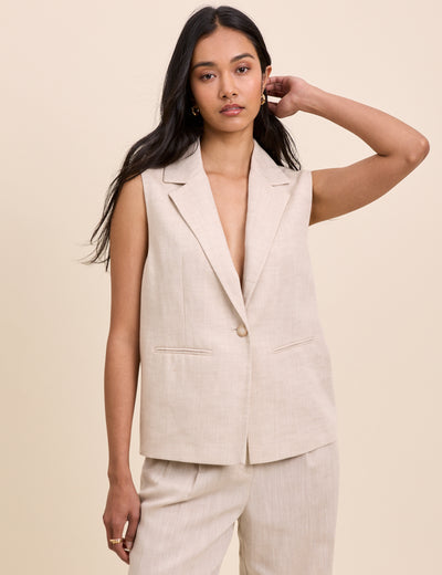 Beige Sleeveless Boxy Blazer
