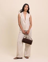 Beige Sleeveless Boxy Blazer