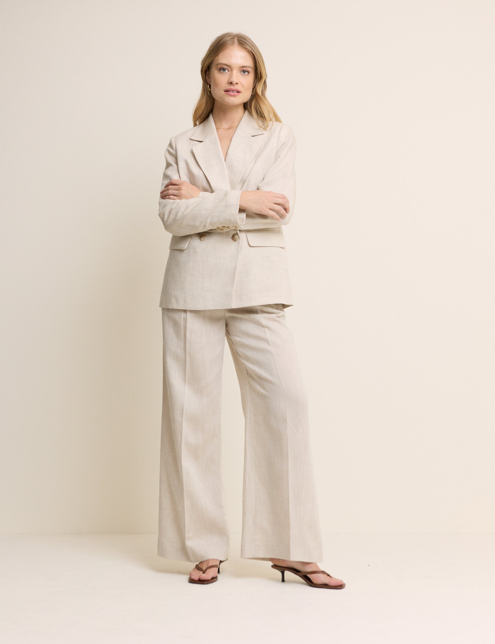 Stone High Waisted Wide Leg Trousers