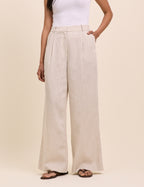 Stone Linen-Blend Jax Wide Leg Trousers