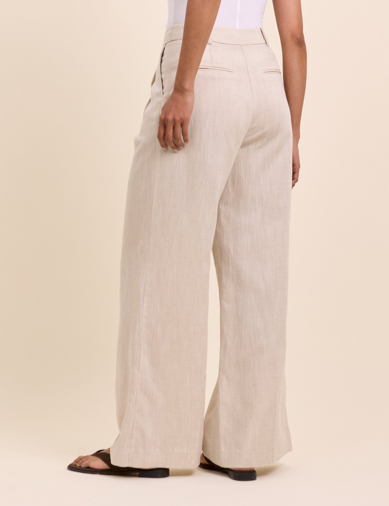 Stone Linen-Blend Jax Wide Leg Trousers