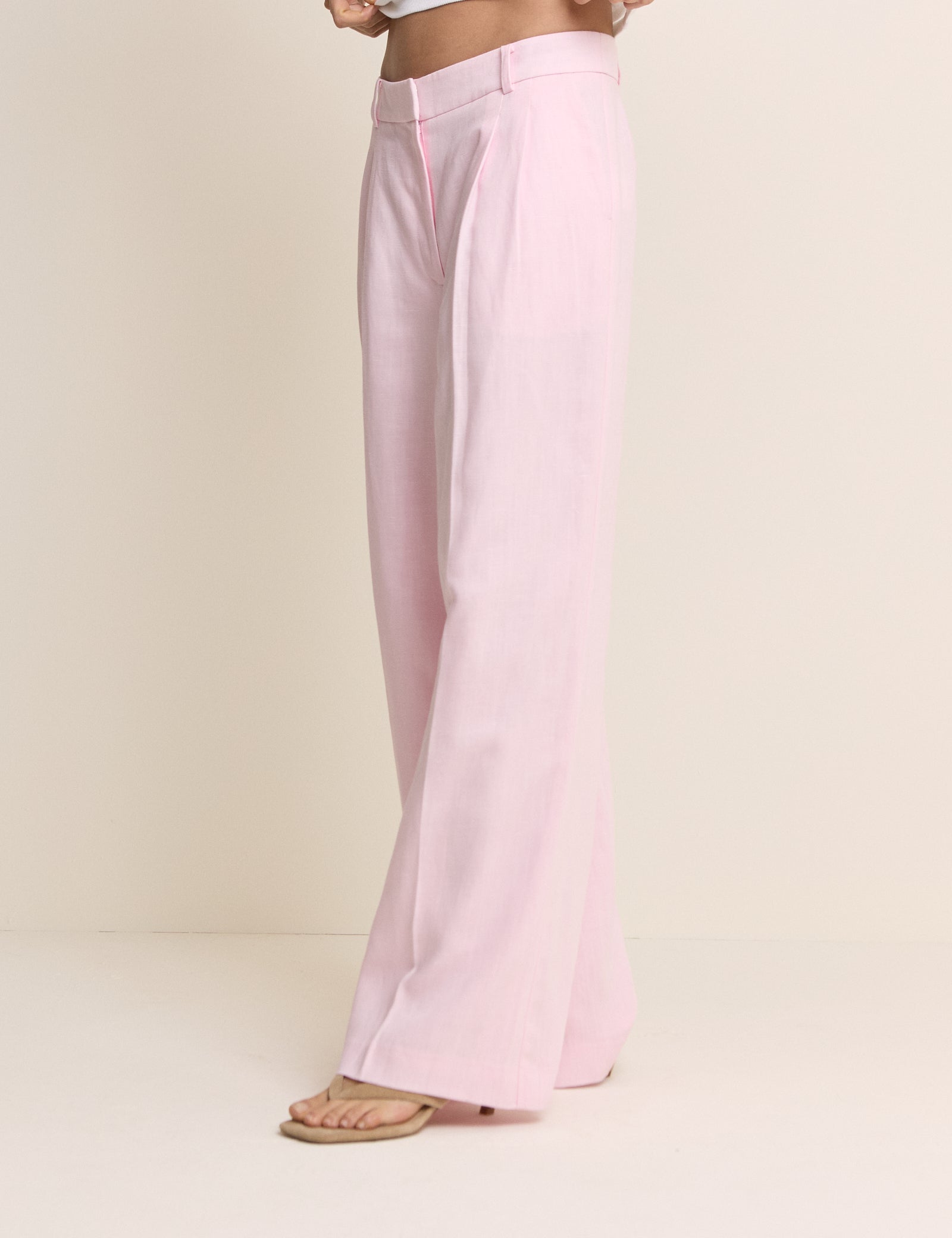 Baby Pink High Waisted Wide Leg Trousers