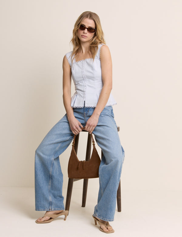 Baby Blue Scallop Trim Peplum Top