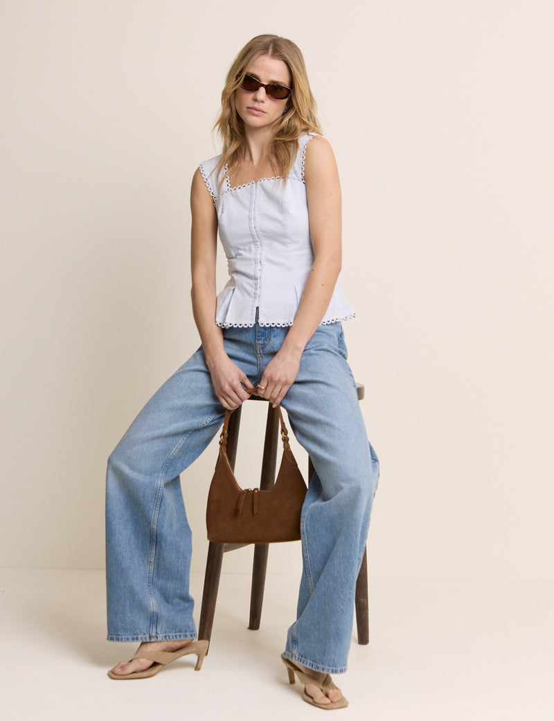 Baby Blue Scallop Trim Peplum Top