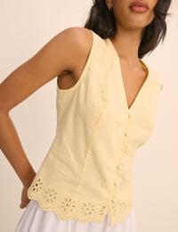 Yellow Scallop Edge Lindy Waistcoat Top