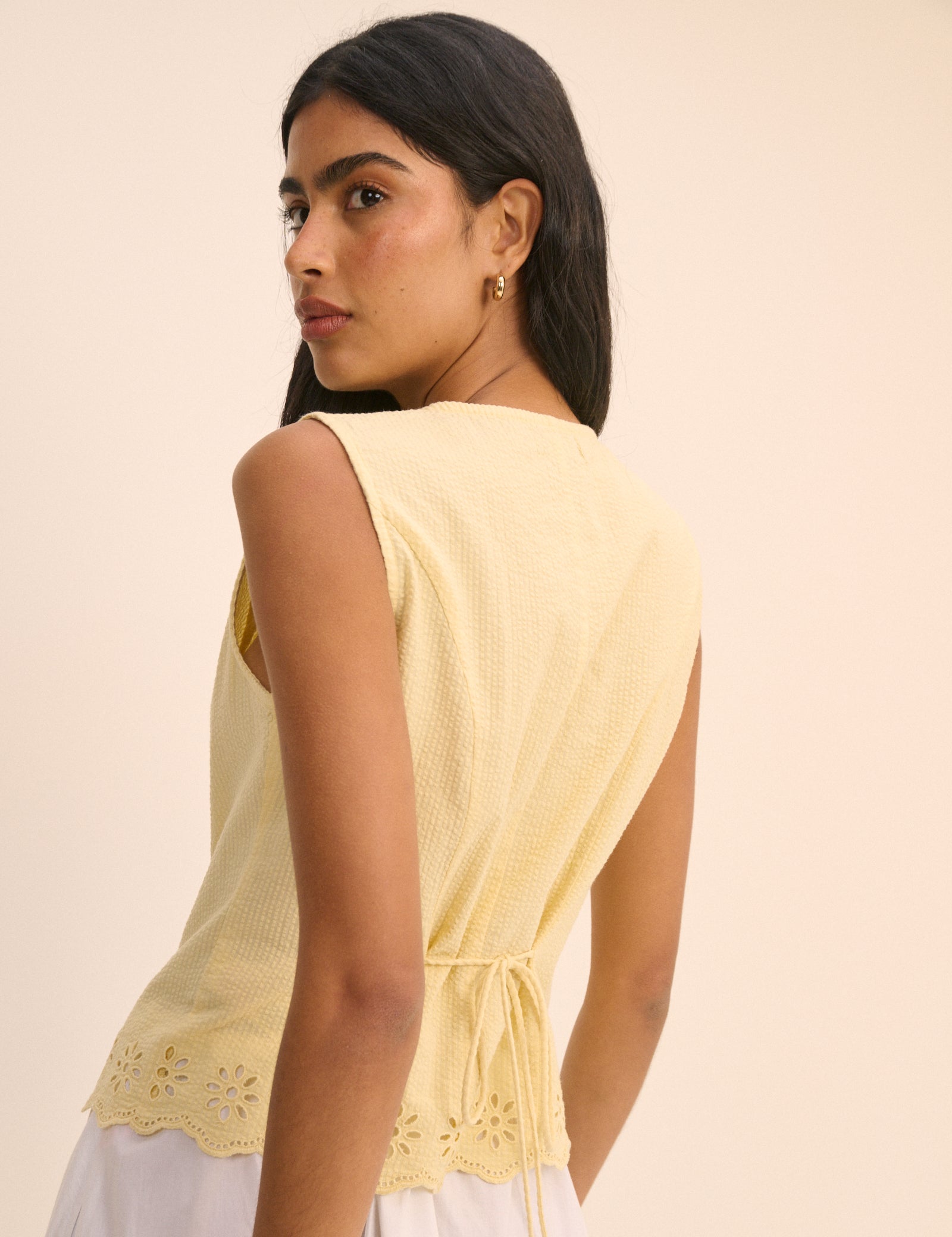 Yellow Scallop Edge Lindy Waistcoat Top