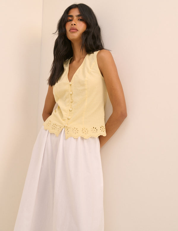 Yellow Scallop Edge Lindy Waistcoat Top