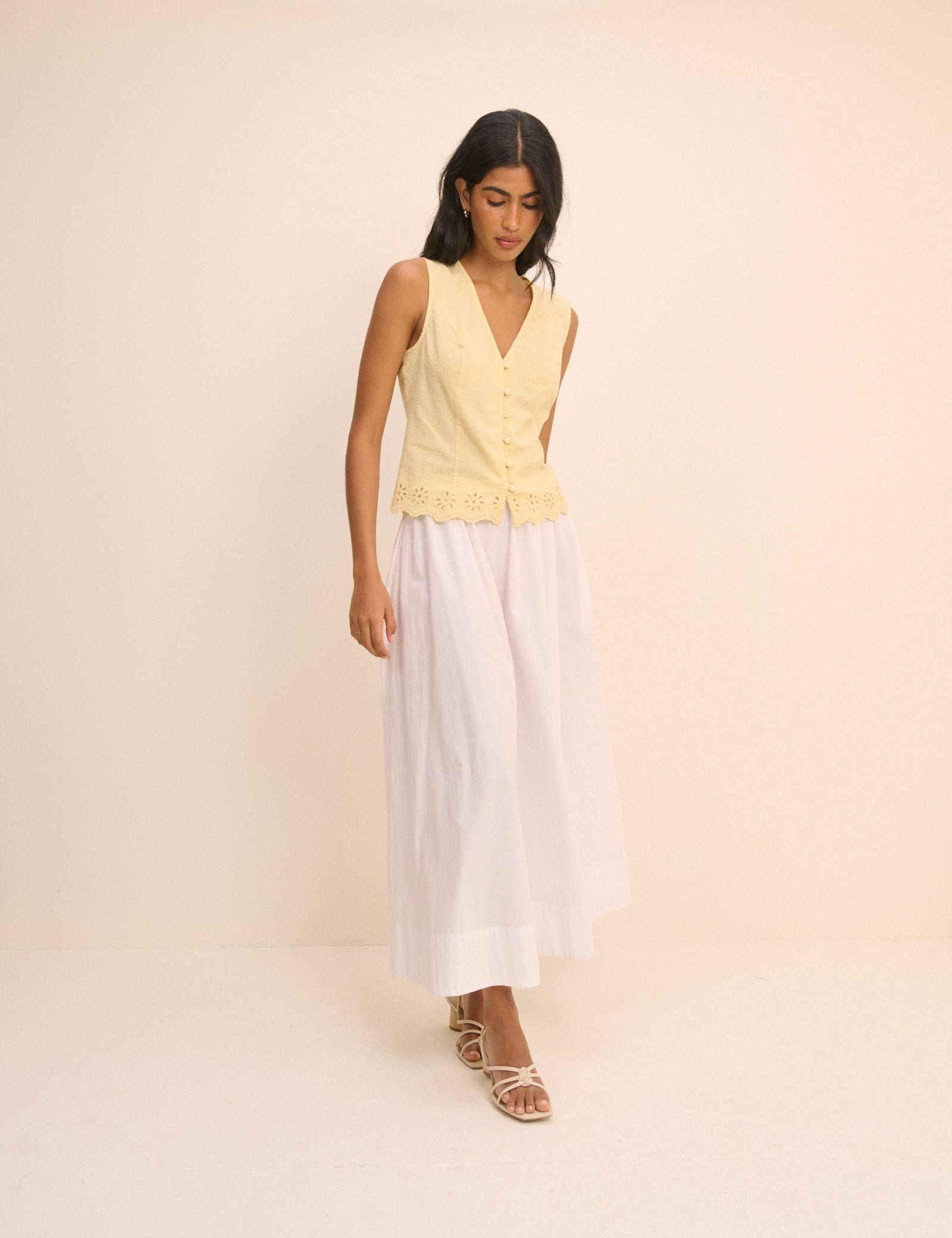 Yellow Scallop Edge Lindy Waistcoat Top