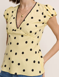 Yellow Polka Dot Lace Trim Top