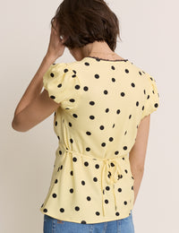 Yellow Polka Dot Lace Trim Top