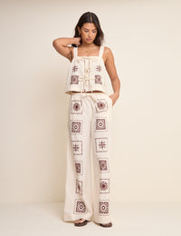 Ivory Tile Print Tie Front Topaz Top
