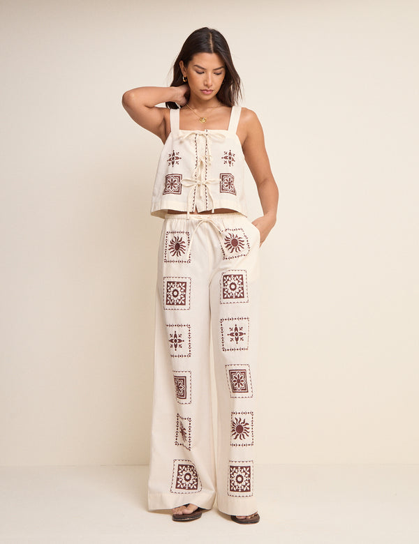 Ivory Tile Printed Wide Leg Topaz Trousers