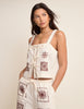 Ivory Tile Print Tie Front Topaz Top