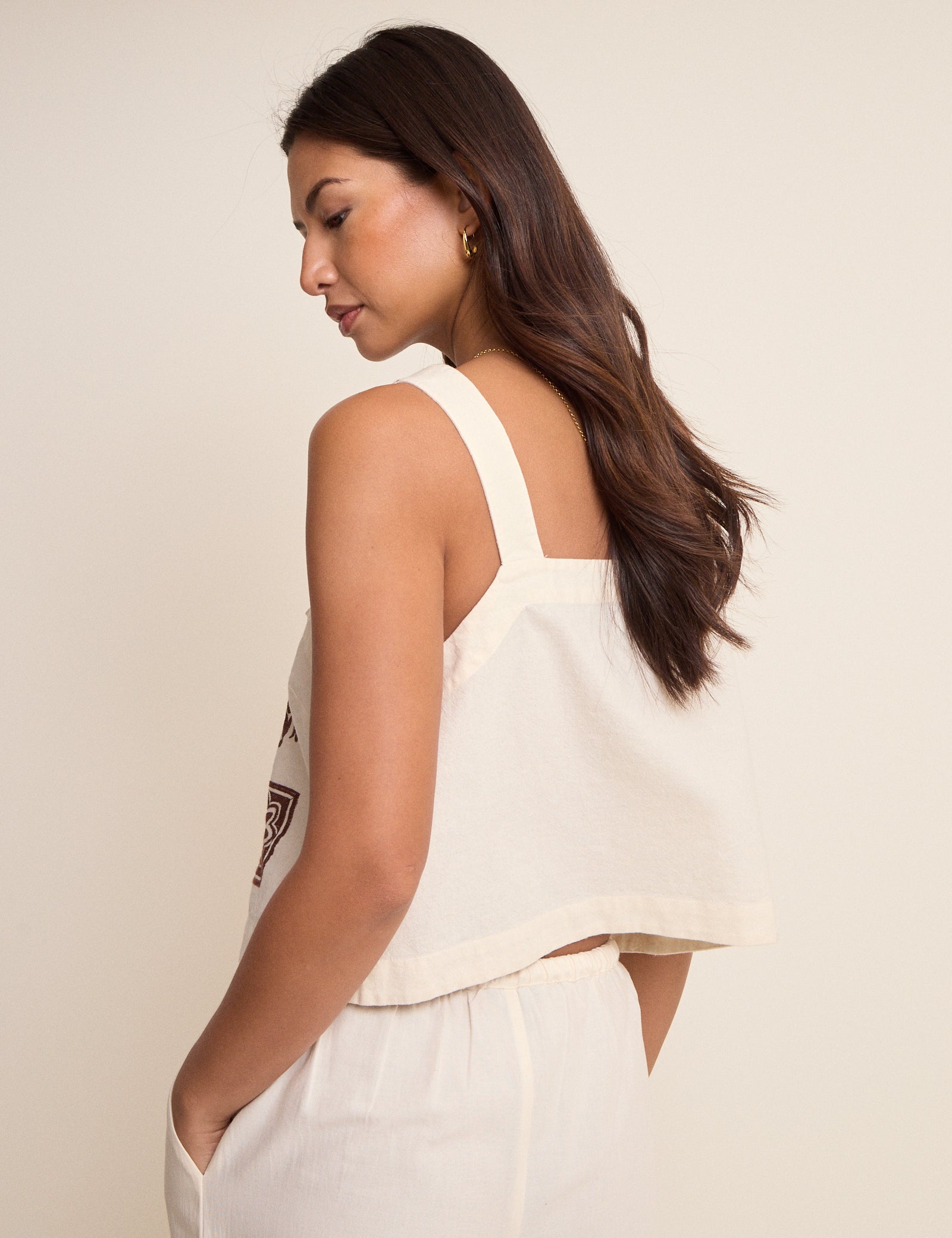 Ivory Tile Print Tie Front Topaz Top