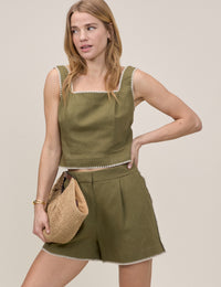 Khaki Whipstitch Tailored Short