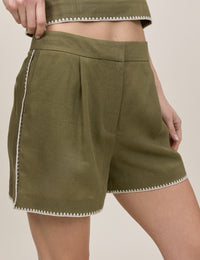 Khaki Whipstitch Tailored Short