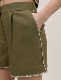 Khaki Whipstitch Tailored Short